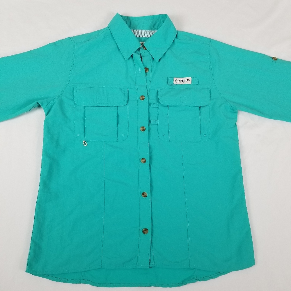 Sportswear Button Down Shirt Men Size S  Fish Gear Outdoor Magellan Turquoise